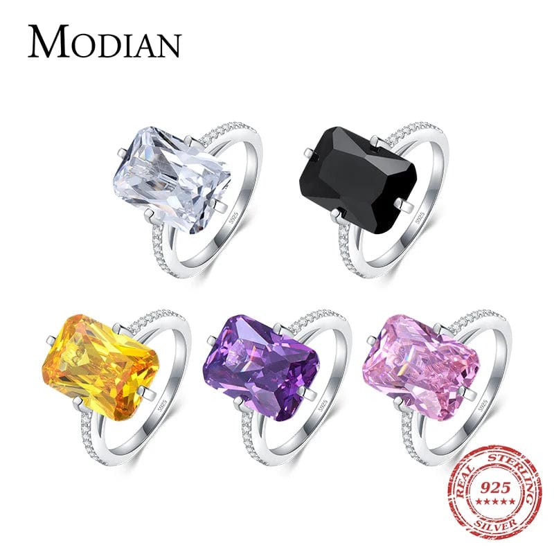 Eleganza Italiana Modian 100% 925 Sterling Silver Rectangle 5A Clear Zircon Luxury Rings Anniversary Engagement Jewelry For Women Fashion Rings Streetwear high fashion shein amazon temu target Walmart online