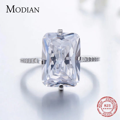 Eleganza Italiana Modian 100% 925 Sterling Silver Rectangle 5A Clear Zircon Luxury Rings Anniversary Engagement Jewelry For Women Fashion Rings Streetwear high fashion shein amazon temu target Walmart online