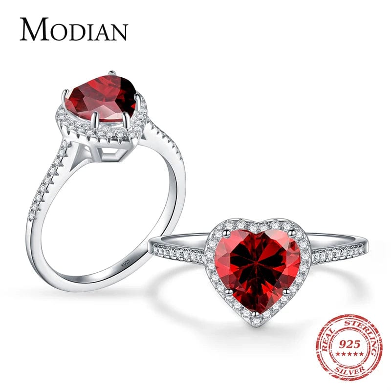 Eleganza Italiana Modian 100% Real 925 Sterling Silver Red Heart Ring 5A CZ Zirconia Wedding Jewelry brand Engagement Hearts Rings for Women Gift Streetwear high fashion shein amazon temu target Walmart online