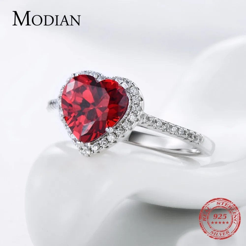 Eleganza Italiana Modian 100% Real 925 Sterling Silver Red Heart Ring 5A CZ Zirconia Wedding Jewelry brand Engagement Hearts Rings for Women Gift Streetwear high fashion shein amazon temu target Walmart online