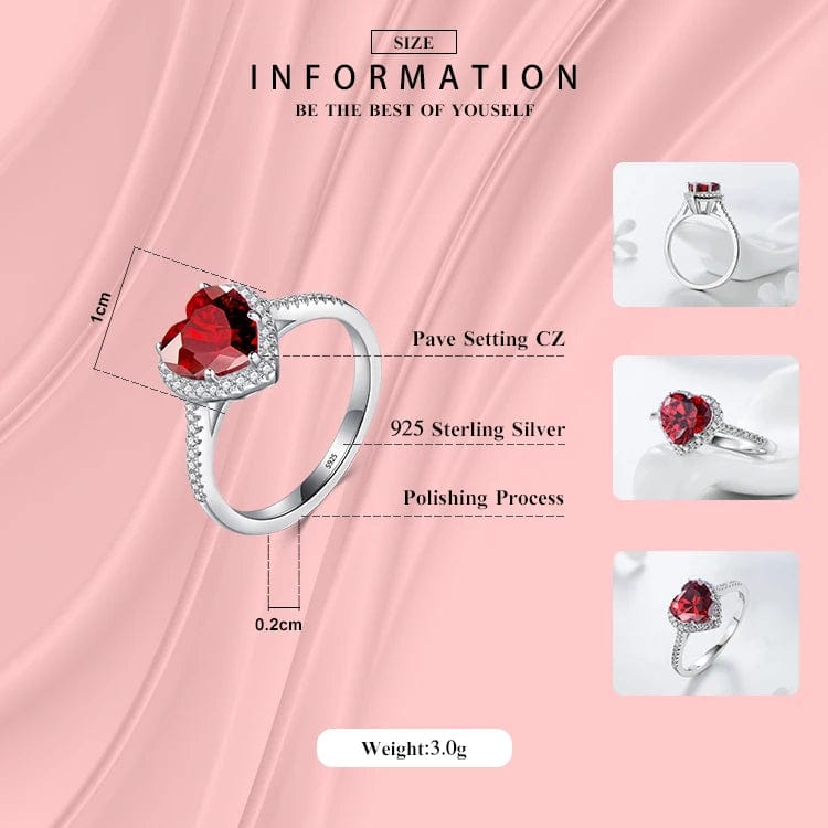 Eleganza Italiana Modian 100% Real 925 Sterling Silver Red Heart Ring 5A CZ Zirconia Wedding Jewelry brand Engagement Hearts Rings for Women Gift Streetwear high fashion shein amazon temu target Walmart online