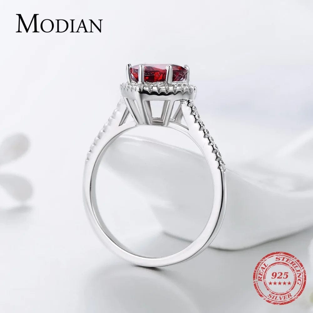 Eleganza Italiana Modian 100% Real 925 Sterling Silver Red Heart Ring 5A CZ Zirconia Wedding Jewelry brand Engagement Hearts Rings for Women Gift Streetwear high fashion shein amazon temu target Walmart online