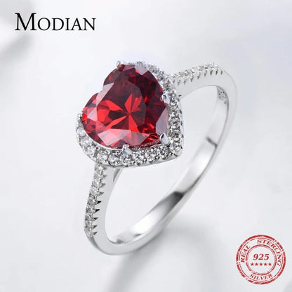 Eleganza Italiana Modian 100% Real 925 Sterling Silver Red Heart Ring 5A CZ Zirconia Wedding Jewelry brand Engagement Hearts Rings for Women Gift Streetwear high fashion shein amazon temu target Walmart online