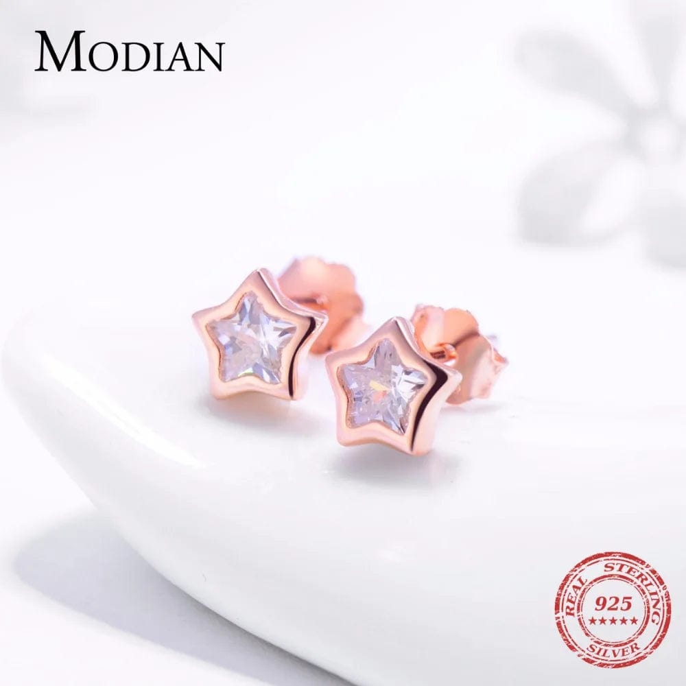 Eleganza Italiana Modian Top Quality 925 Sterling Silver Clear Sparkling Cubic Zirconia Stars Stud Earrings For Women Exquisite Fashion Jewelry Streetwear high fashion shein amazon temu target Walmart online