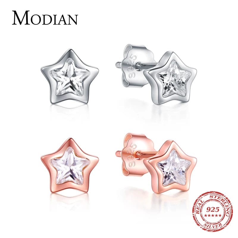 Eleganza Italiana Modian Top Quality 925 Sterling Silver Clear Sparkling Cubic Zirconia Stars Stud Earrings For Women Exquisite Fashion Jewelry Streetwear high fashion shein amazon temu target Walmart online