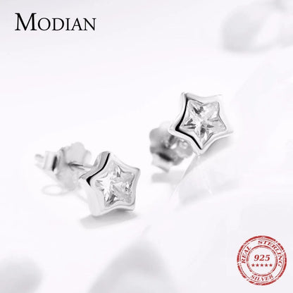 Eleganza Italiana Modian Top Quality 925 Sterling Silver Clear Sparkling Cubic Zirconia Stars Stud Earrings For Women Exquisite Fashion Jewelry Streetwear high fashion shein amazon temu target Walmart online