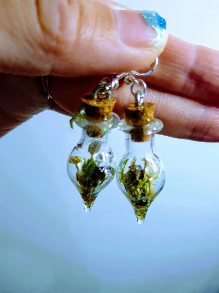 Eleganza Italiana Mushrooms glass jar earrings Moss terrarium earrings Real mushroom earrings Tiny mushroom jewelry Plant giftday y2k earrings Streetwear high fashion shein amazon temu target Walmart online