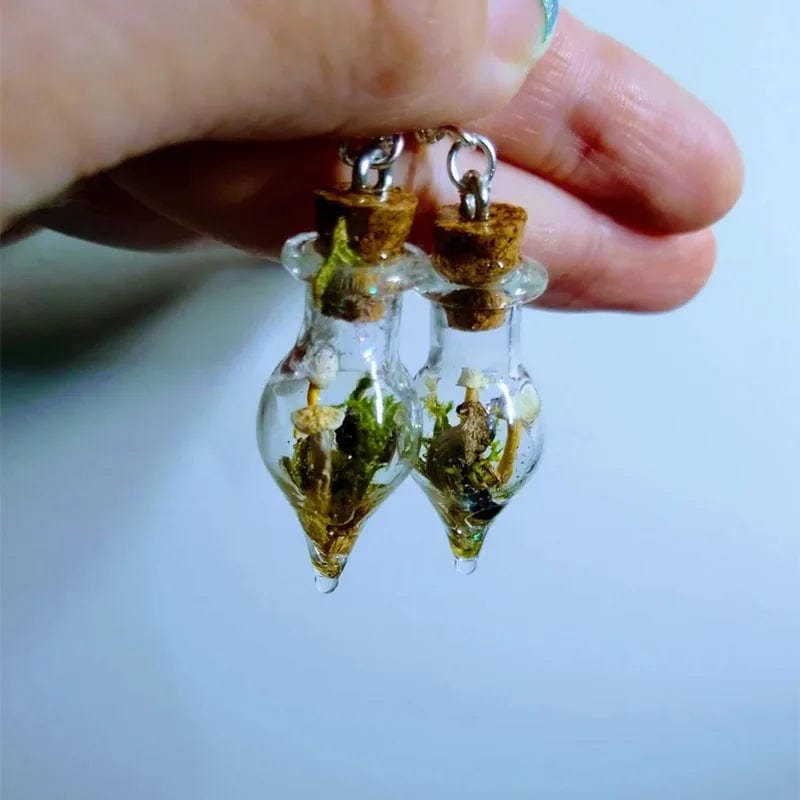 Eleganza Italiana Mushrooms glass jar earrings Moss terrarium earrings Real mushroom earrings Tiny mushroom jewelry Plant giftday y2k earrings Streetwear high fashion shein amazon temu target Walmart online