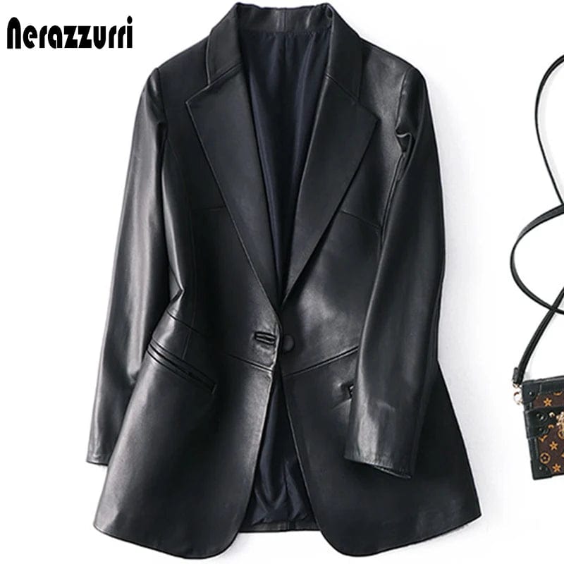 Eleganza Italiana Nerazzurri Spring Autumn Black Leather Blazer Women Single Button Slim Fit Designer Womens Leather Jackets and Coats 5xl 6xl 7xl Streetwear high fashion shein amazon temu target Walmart online