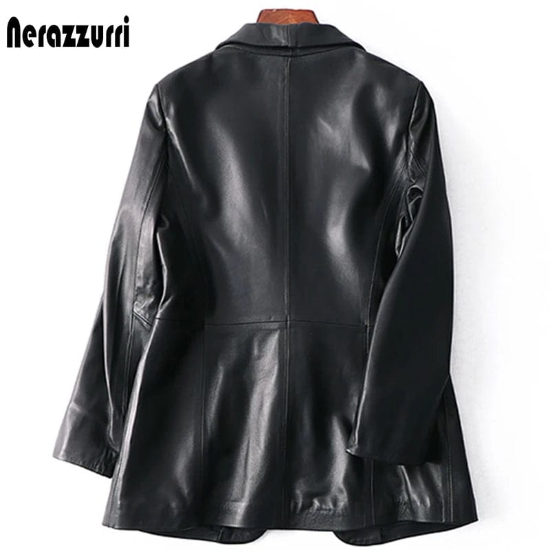 Eleganza Italiana Nerazzurri Spring Autumn Black Leather Blazer Women Single Button Slim Fit Designer Womens Leather Jackets and Coats 5xl 6xl 7xl Streetwear high fashion shein amazon temu target Walmart online