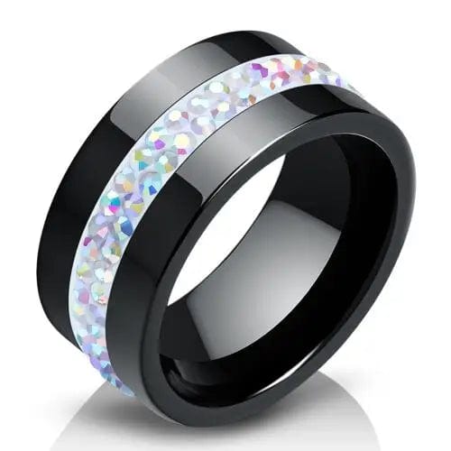 Eleganza Italiana New 10MM Black and White 2 Row Crystal Ceramic Rings Women Engagement Promise Wedding Band Gifts For Women Streetwear high fashion shein amazon temu target Walmart online