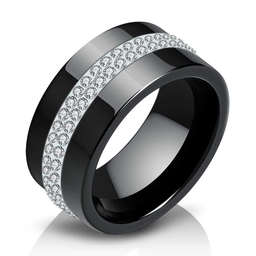 Eleganza Italiana New 10MM Black and White 2 Row Crystal Ceramic Rings Women Engagement Promise Wedding Band Gifts For Women Streetwear high fashion shein amazon temu target Walmart online