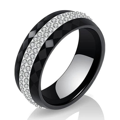 Eleganza Italiana New 10MM Black and White 2 Row Crystal Ceramic Rings Women Engagement Promise Wedding Band Gifts For Women Streetwear high fashion shein amazon temu target Walmart online