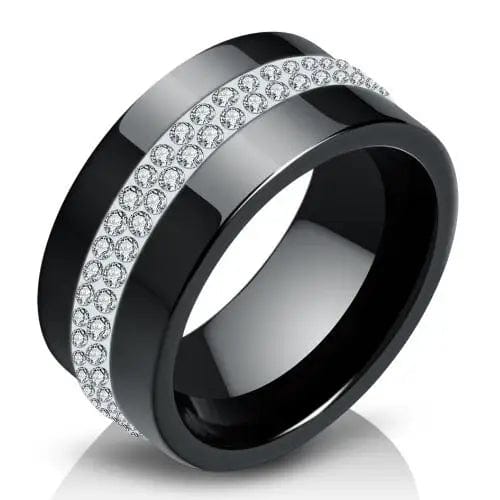 Eleganza Italiana New 10MM Black and White 2 Row Crystal Ceramic Rings Women Engagement Promise Wedding Band Gifts For Women Streetwear high fashion shein amazon temu target Walmart online