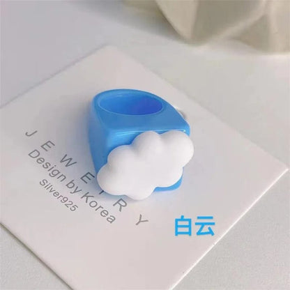 Eleganza Italiana NEW Cute Cartoon Smile White Cloud Rainbow Resin Acrylic Rings For Women Girls Funny Children Finger Ring Summer Jewelry Gift Streetwear high fashion shein amazon temu target Walmart online