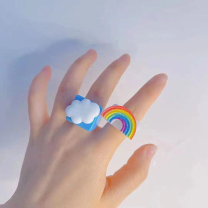 Eleganza Italiana NEW Cute Cartoon Smile White Cloud Rainbow Resin Acrylic Rings For Women Girls Funny Children Finger Ring Summer Jewelry Gift Streetwear high fashion shein amazon temu target Walmart online