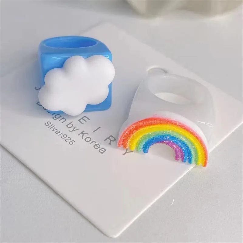 Eleganza Italiana NEW Cute Cartoon Smile White Cloud Rainbow Resin Acrylic Rings For Women Girls Funny Children Finger Ring Summer Jewelry Gift Streetwear high fashion shein amazon temu target Walmart online