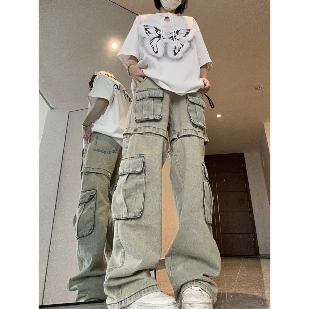 Eleganza Italiana New Fall Pants Removable American Work Jeans Female Summer Retro High Street Straight Fashion Personality Pants Women Jeans  Y2k Streetwear high fashion shein amazon temu target Walmart online