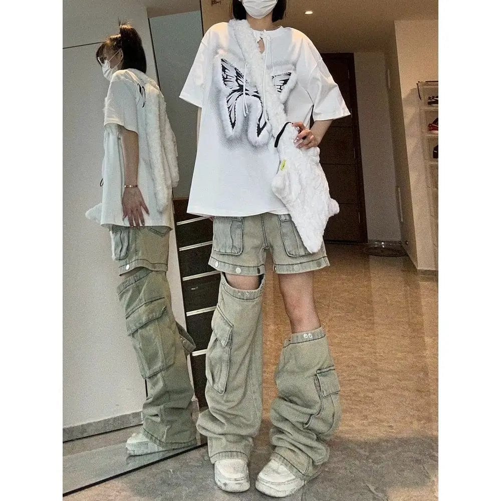 Eleganza Italiana New Fall Pants Removable American Work Jeans Female Summer Retro High Street Straight Fashion Personality Pants Women Jeans  Y2k Streetwear high fashion shein amazon temu target Walmart online