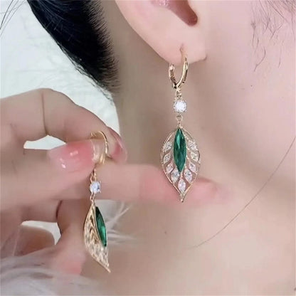 Eleganza Italiana New Fashion Crystal Leaf Tassel Drop Earrings For Women Exquisite Micro Inlaid Cubic Zircon Leaves Earring Wedding Jewelry Gifts Streetwear high fashion shein amazon temu target Walmart online