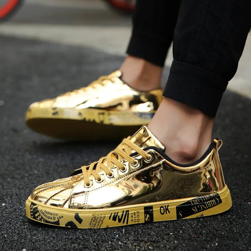 Eleganza Italiana New Gold Sneakers Couple Shoes Luxury Casual Glitter Sneakers Men Hip-hop Streetwear Skateboard Shoes Men Flat Designer Footwear Streetwear high fashion shein amazon temu target Walmart online