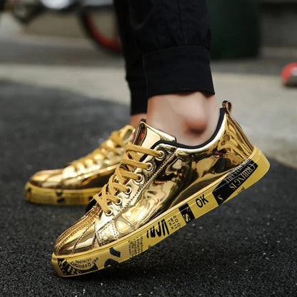 Eleganza Italiana New Gold Sneakers Couple Shoes Luxury Casual Glitter Sneakers Men Hip-hop Streetwear Skateboard Shoes Men Flat Designer Footwear Streetwear high fashion shein amazon temu target Walmart online