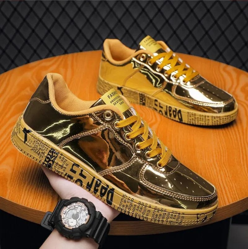 Eleganza Italiana New Gold Sneakers Couple Shoes Luxury Casual Glitter Sneakers Men Hip-hop Streetwear Skateboard Shoes Men Flat Designer Footwear Streetwear high fashion shein amazon temu target Walmart online