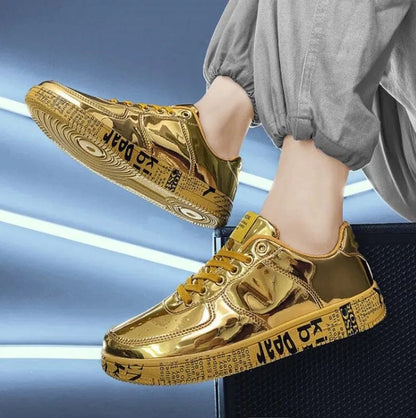 Eleganza Italiana New Gold Sneakers Couple Shoes Luxury Casual Glitter Sneakers Men Hip-hop Streetwear Skateboard Shoes Men Flat Designer Footwear Streetwear high fashion shein amazon temu target Walmart online