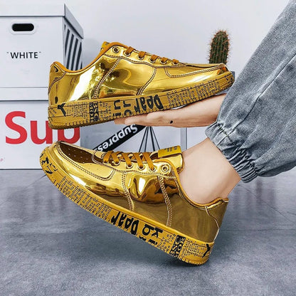 Eleganza Italiana New Gold Sneakers Couple Shoes Luxury Casual Glitter Sneakers Men Hip-hop Streetwear Skateboard Shoes Men Flat Designer Footwear Streetwear high fashion shein amazon temu target Walmart online