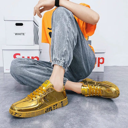 Eleganza Italiana New Gold Sneakers Couple Shoes Luxury Casual Glitter Sneakers Men Hip-hop Streetwear Skateboard Shoes Men Flat Designer Footwear Streetwear high fashion shein amazon temu target Walmart online