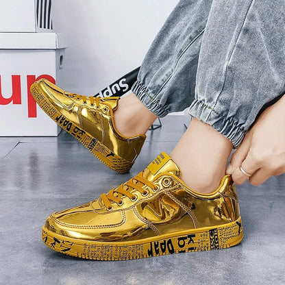 Eleganza Italiana New Gold Sneakers Couple Shoes Luxury Casual Glitter Sneakers Men Hip-hop Streetwear Skateboard Shoes Men Flat Designer Footwear Streetwear high fashion shein amazon temu target Walmart online