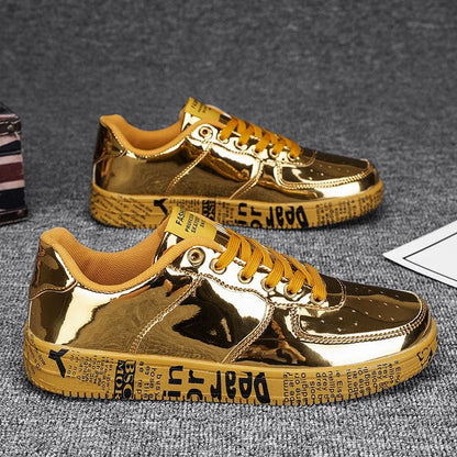 Eleganza Italiana New Gold Sneakers Couple Shoes Luxury Casual Glitter Sneakers Men Hip-hop Streetwear Skateboard Shoes Men Flat Designer Footwear Streetwear high fashion shein amazon temu target Walmart online