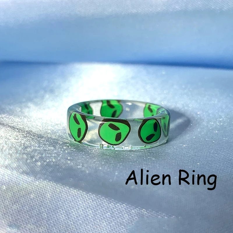 Eleganza Italiana New INS Resin Green Alien ET Rings for Women Y2K Jewelry Punk Fashion Goth Rings Egirl Style Friends Gifts 2000s Aesthetic New Streetwear high fashion shein amazon temu target Walmart online