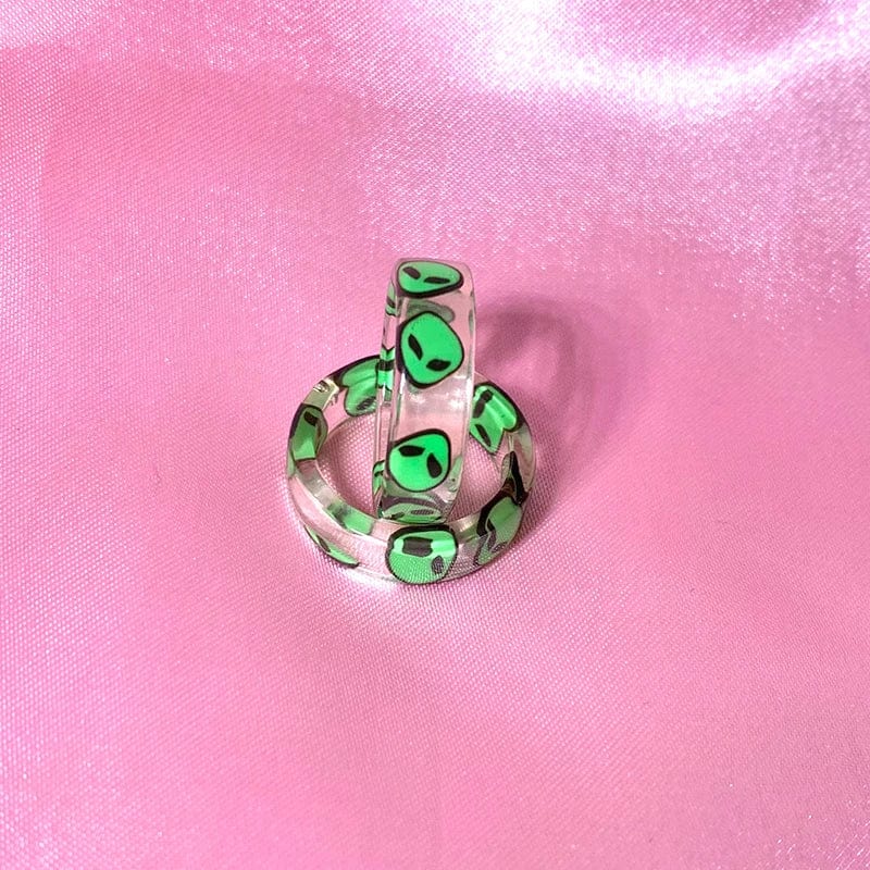 Eleganza Italiana New INS Resin Green Alien ET Rings for Women Y2K Jewelry Punk Fashion Goth Rings Egirl Style Friends Gifts 2000s Aesthetic New Streetwear high fashion shein amazon temu target Walmart online