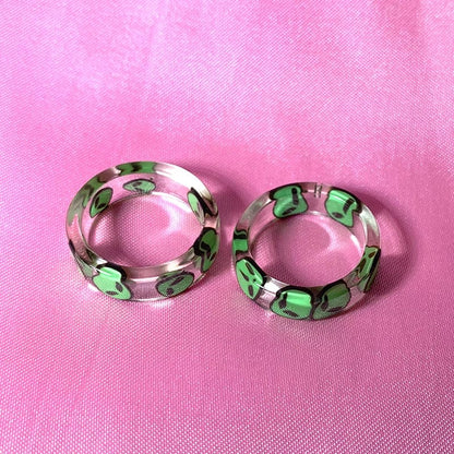 Eleganza Italiana New INS Resin Green Alien ET Rings for Women Y2K Jewelry Punk Fashion Goth Rings Egirl Style Friends Gifts 2000s Aesthetic New Streetwear high fashion shein amazon temu target Walmart online