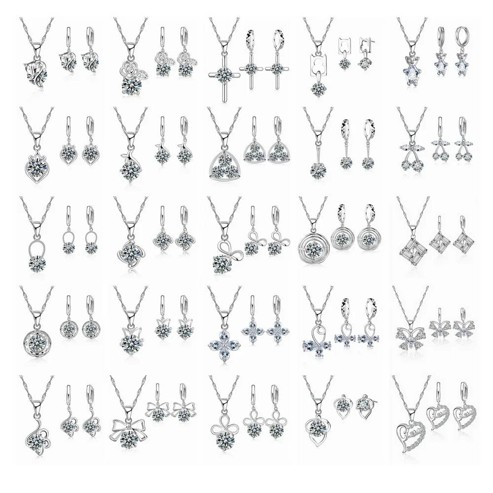 Eleganza Italiana New Jewelry Sets 0.01USD Collections 925 Silver Needle Cubic Zirconia CZ Necklaces Hoop Earrings Women Girls Engagement Gifts Streetwear high fashion shein amazon temu target Walmart online