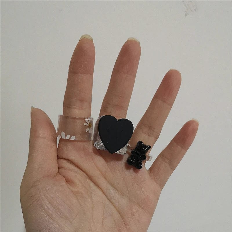 Eleganza Italiana New Korean Gothic Harajuku Y2K Cute Star Heart Love Bear Resin Rings For Women Egirl Party Grunge EMO Jewelry Gifts Accessories Streetwear high fashion shein amazon temu target Walmart online