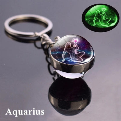 Eleganza Italiana New Luminous 12 Constellation Glass Ball Key Rings Double Sided Zodiac Signs Keychain For Women Glow In The Dark Birthday Gift Streetwear high fashion shein amazon temu target Walmart online