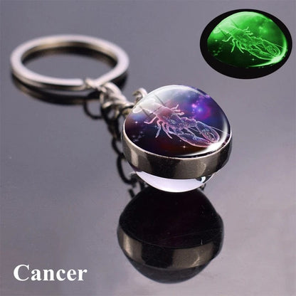 Eleganza Italiana New Luminous 12 Constellation Glass Ball Key Rings Double Sided Zodiac Signs Keychain For Women Glow In The Dark Birthday Gift Streetwear high fashion shein amazon temu target Walmart online