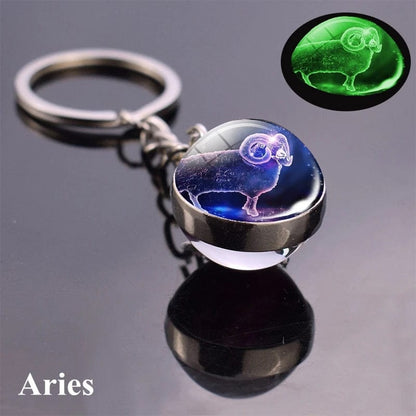 Eleganza Italiana New Luminous 12 Constellation Glass Ball Key Rings Double Sided Zodiac Signs Keychain For Women Glow In The Dark Birthday Gift Streetwear high fashion shein amazon temu target Walmart online