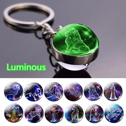 Eleganza Italiana New Luminous 12 Constellation Glass Ball Key Rings Double Sided Zodiac Signs Keychain For Women Glow In The Dark Birthday Gift Streetwear high fashion shein amazon temu target Walmart online