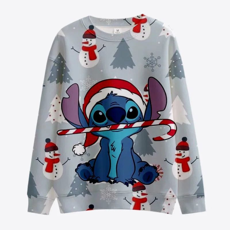 Eleganza Italiana New Merry Christmas Disney Stitch and Mickey Minnie Fall Harajuku Crew Neck Casual Women&