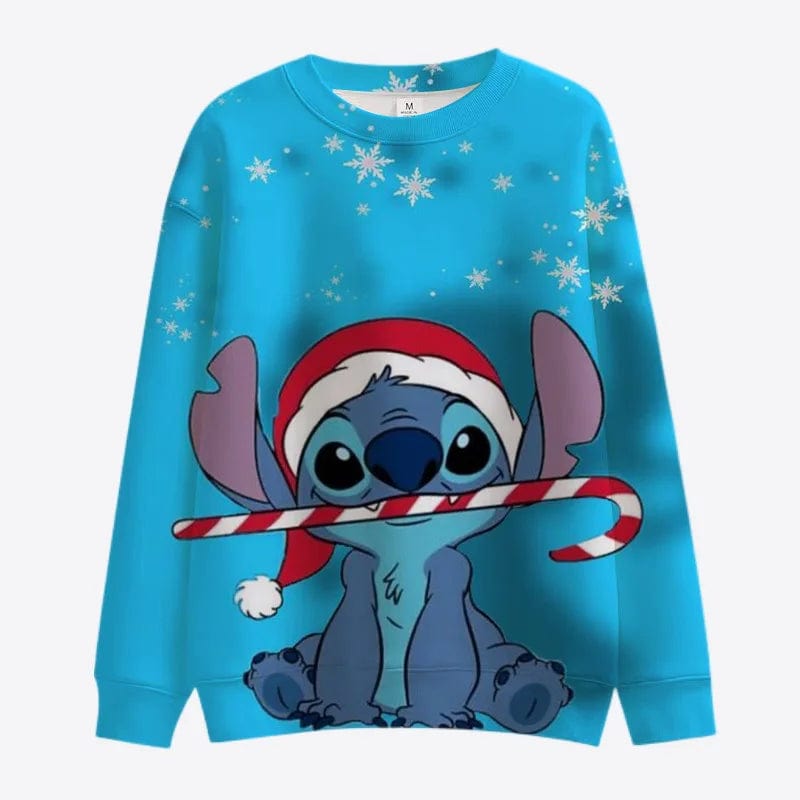 Eleganza Italiana New Merry Christmas Disney Stitch and Mickey Minnie Fall Harajuku Crew Neck Casual Women&