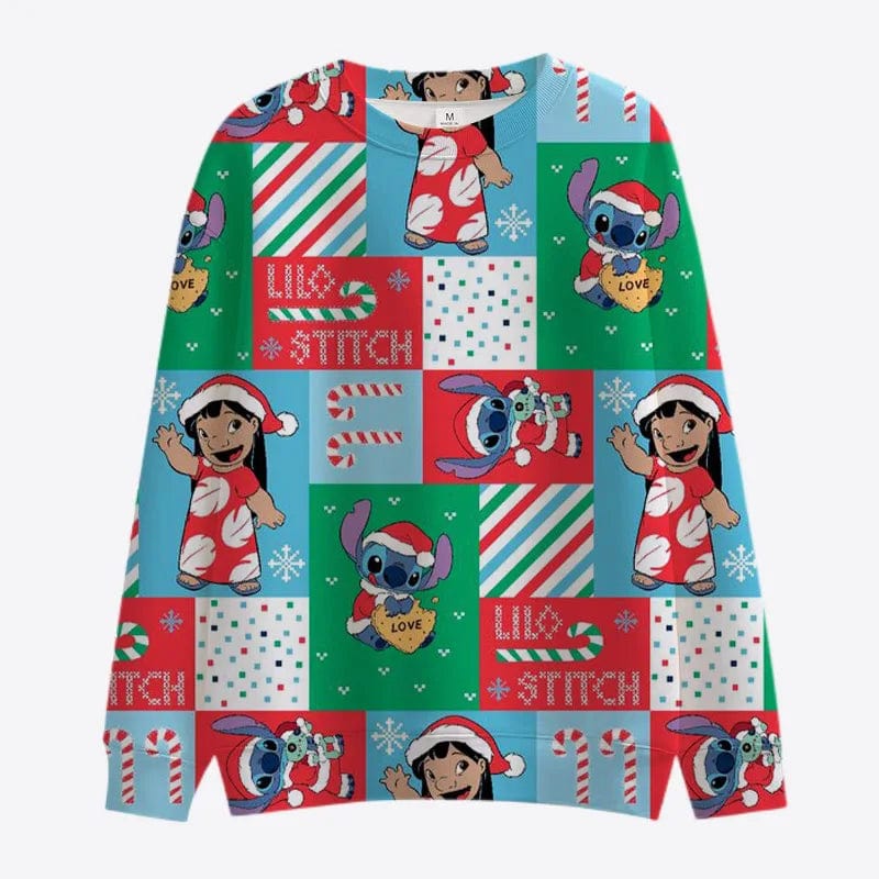 Eleganza Italiana New Merry Christmas Disney Stitch and Mickey Minnie Fall Harajuku Crew Neck Casual Women&