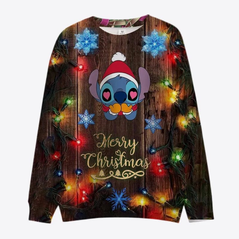 Eleganza Italiana New Merry Christmas Disney Stitch and Mickey Minnie Fall Harajuku Crew Neck Casual Women&