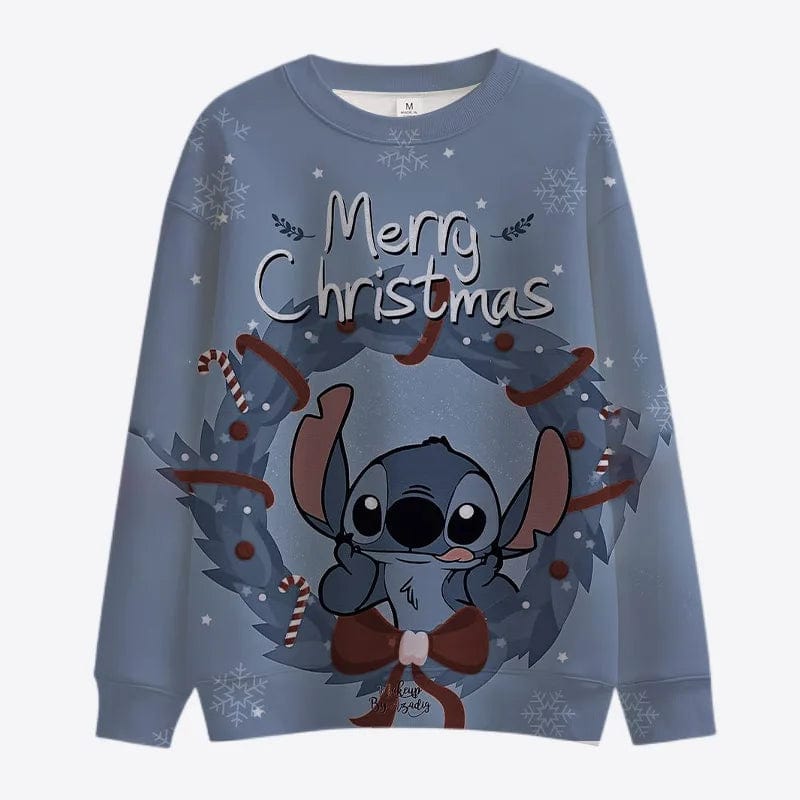 Eleganza Italiana New Merry Christmas Disney Stitch and Mickey Minnie Fall Harajuku Crew Neck Casual Women&