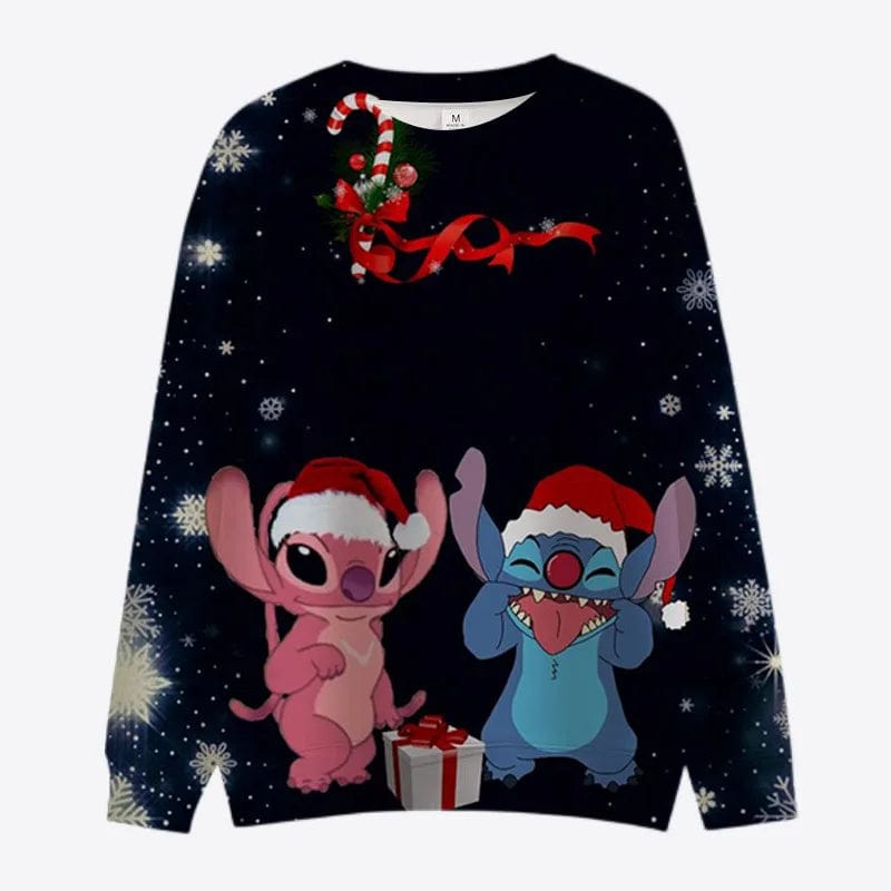 Eleganza Italiana New Merry Christmas Disney Stitch and Mickey Minnie Fall Harajuku Crew Neck Casual Women&