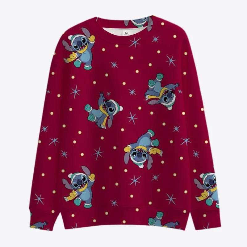 Eleganza Italiana New Merry Christmas Disney Stitch and Mickey Minnie Fall Harajuku Crew Neck Casual Women&