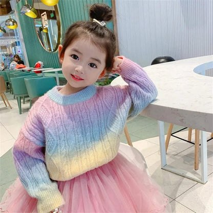 Eleganza Italiana New Rainbow Knitted Cardigan Sweater Infant Toddler Child Sweet Kawaii Sweater Coat Fashion Girls Gradient Jacket Clothes Streetwear high fashion shein amazon temu target Walmart online