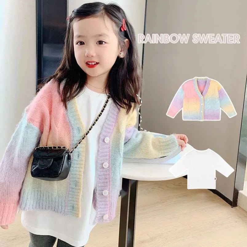 Eleganza Italiana New Rainbow Knitted Cardigan Sweater Infant Toddler Child Sweet Kawaii Sweater Coat Fashion Girls Gradient Jacket Clothes Streetwear high fashion shein amazon temu target Walmart online